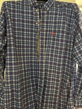 Ariat Navy and White Plaid Long-Sleeve Button-Down Shirt